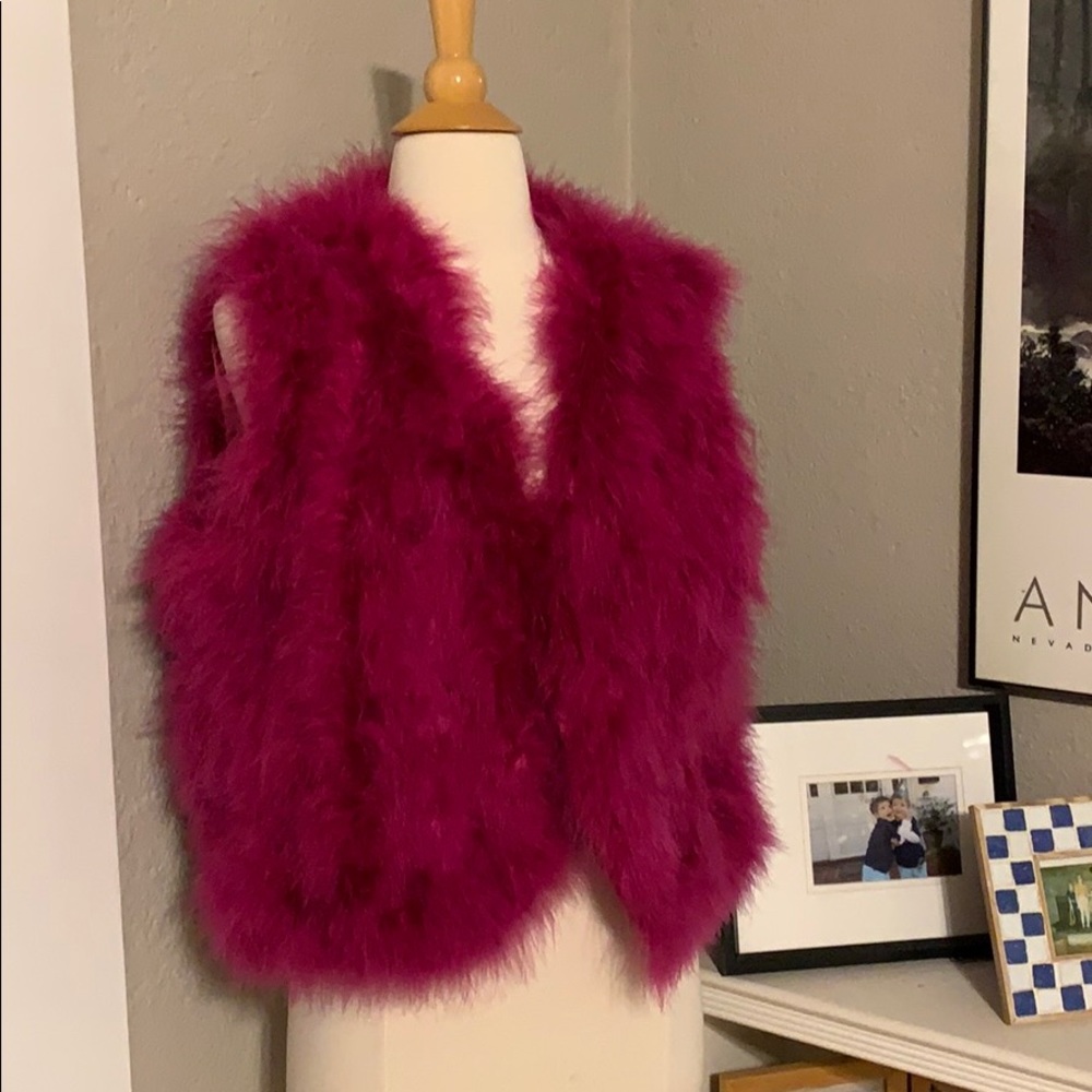 Hot Pink Real Fur Vest Boho Hippie Bling Holiday L